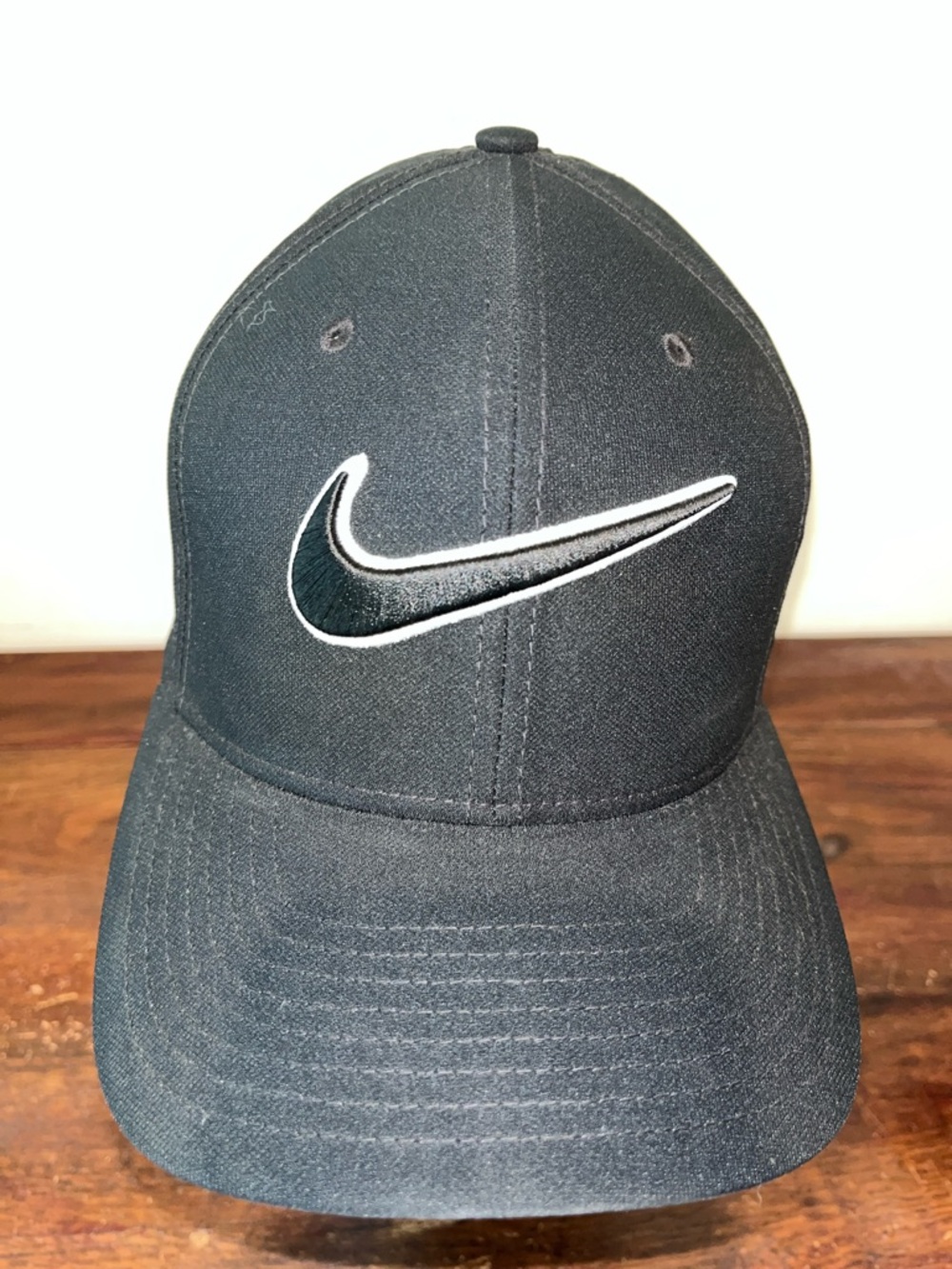 Nike Golf Black Stretch baseball golf cap hat S/M Rise Model big swoosh